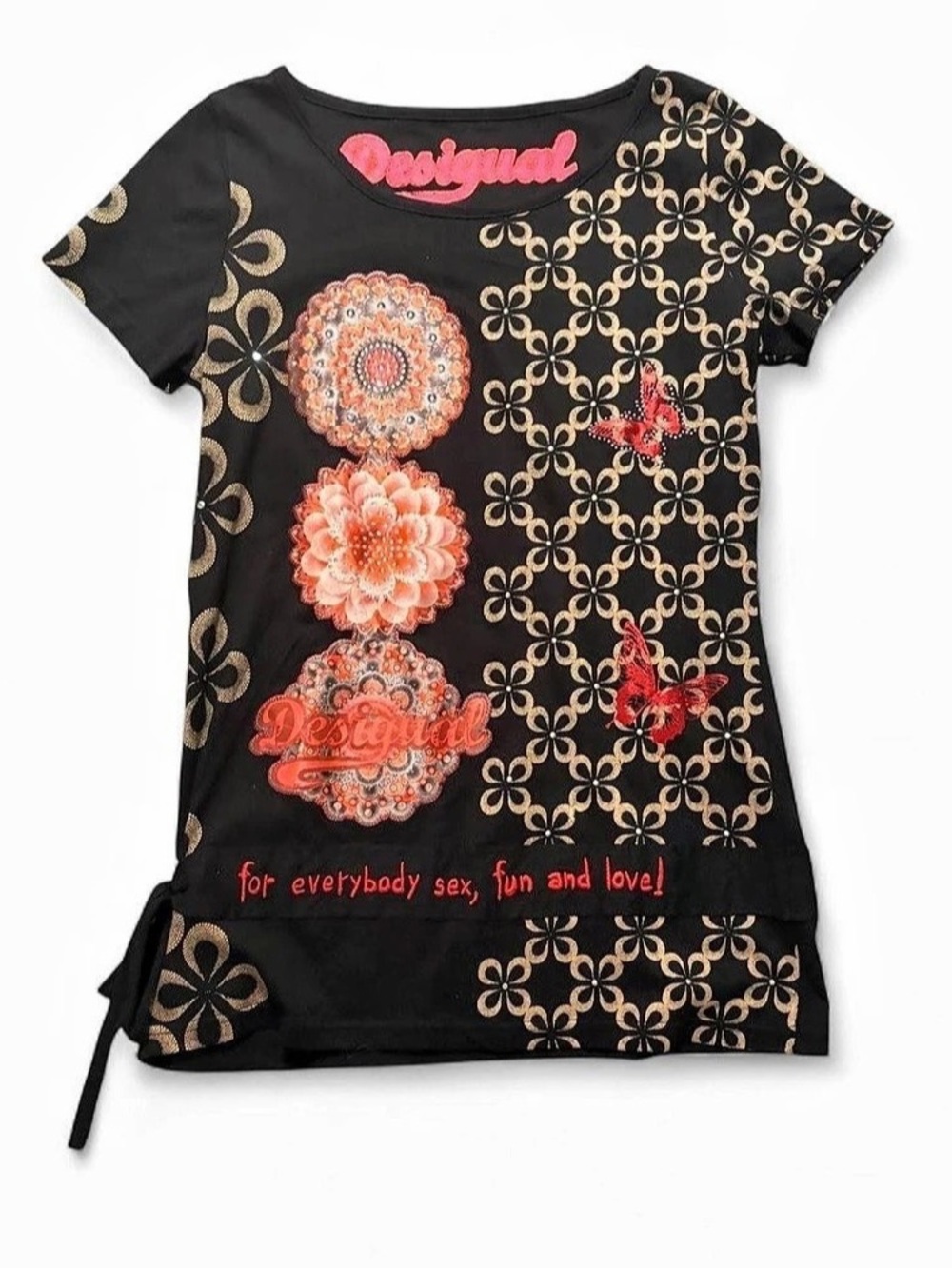 Desigual Short Sleeve Graphic Top in Black & Red